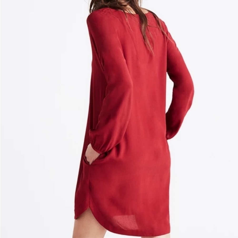 MADEWELL Dress Du Jour Tunic Dress Size XXS V-Neck Pockets L/S Red Garnet Womens - Picture 2 of 11